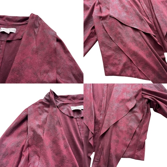 Knox Rose Women XL Burgundy Faux Suede Leather Open Drape Waterfall Front Jacket - Picture 5 of 15